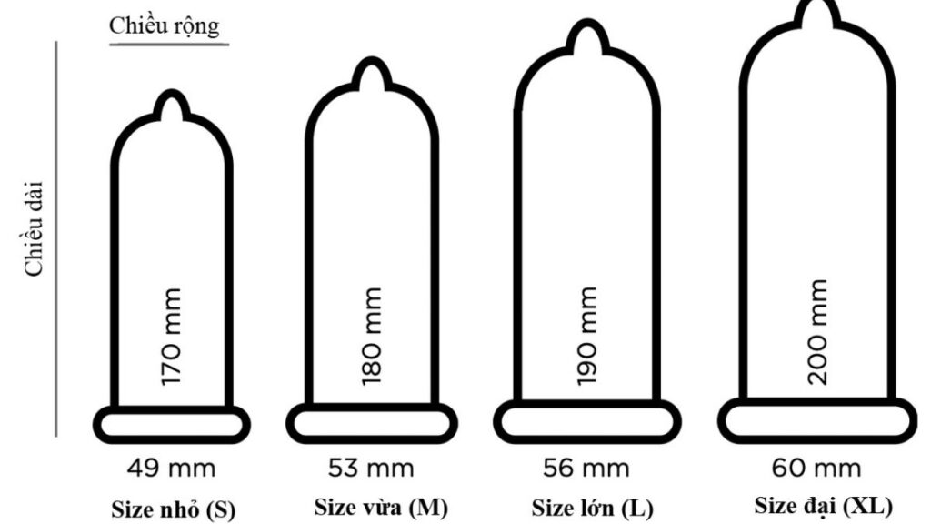 Bảng chọn size bao cao su 49mm 52mm và 56mm